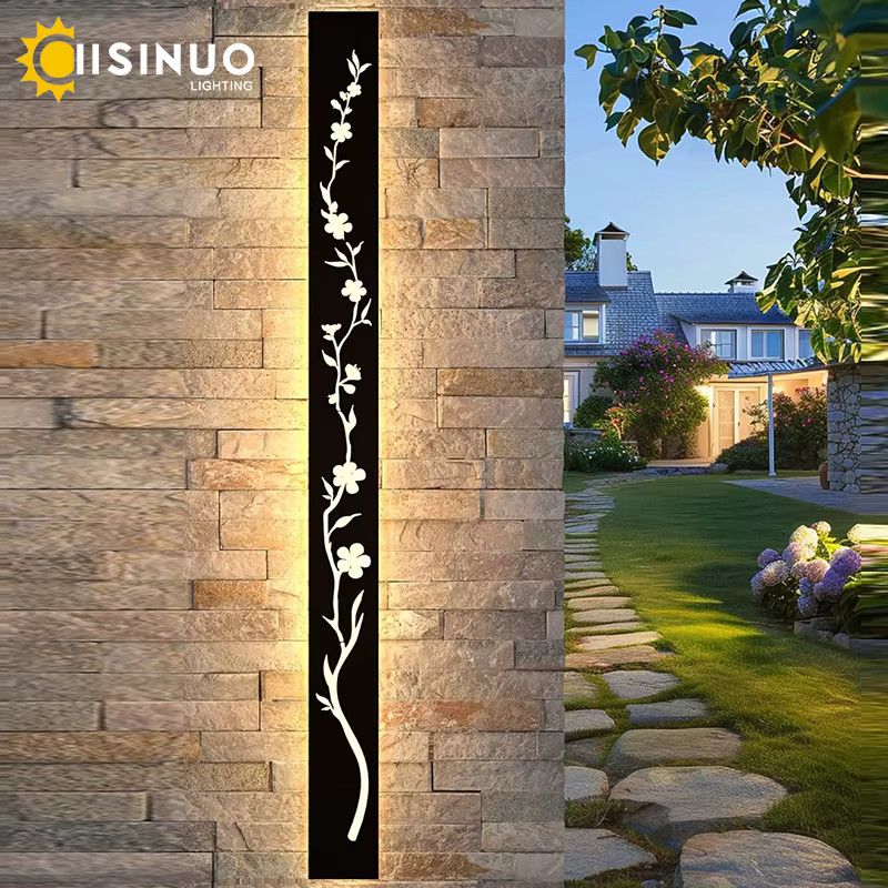 IISINUO LED-Wandleuchte aus Edelstahl in Schwarz mit Pfirsichblumenmuster, IP67 wasserdicht, wandmontiert - Bild 2