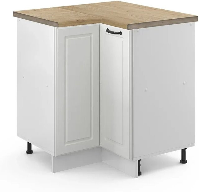 Vicco Eckunterschrank R-Line Küchen Eckschrank in Weiß und Eiche im Landhausstil, B/T/H: 76 x 60 x 81,6 cm - Bild 1
