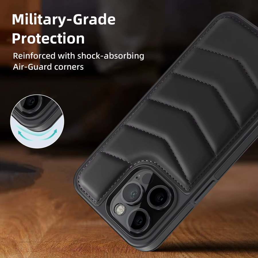 NMEGOU Down Jacke Handyhülle mit RFID-Blocking und MagSafe Kartenhalter für iPhone 15 14 13 12 11 Pro Max Plus in Schwarz oder Braun - Bild 2