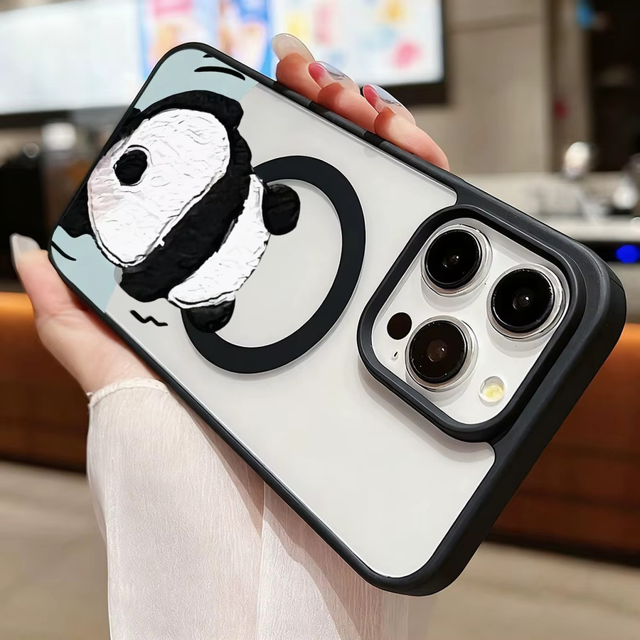 Transparente Handyhülle mit Panda-Tiermuster und Magnetfunktion inklusive Lanyard für iPhone Modelle - Bild 5