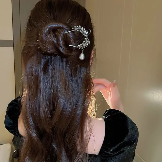 HIYAYZ Haarnadel Perle Strass Weizen U-förmige Haarspange, Damen - Bild 1