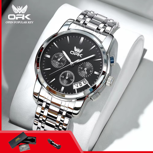 OPK Armbanduhr Chronograph, Quarz, Leder, Schwarz, Herren - Bild 1