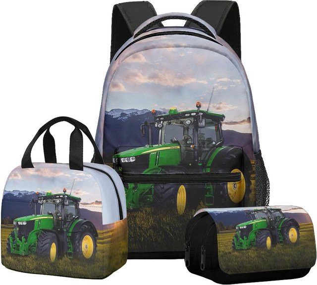 Fancy Style Studio 3er-Set Schultaschen mit Traktor-Muster für Schüler bestehend aus Rucksack, Laptop-Tasche und Federmäppchen in Multicolour - Bild 1