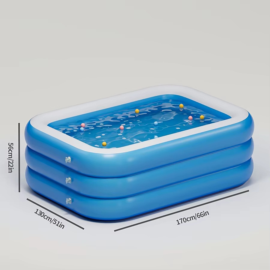 Aufblasbares Rechteck-Schwimmbecken aus PVC in Blau, faltbarer Outdoor-Pool für Garten und Hof - Bild 3