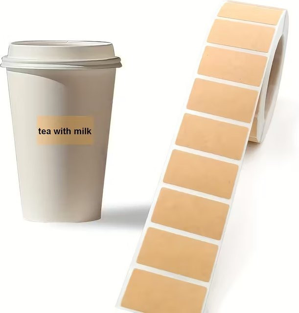 Selbstklebende Kraftpapieretiketten in Beige, Rolle mit 100 Stück für Büro und Verpackungen - Bild 1