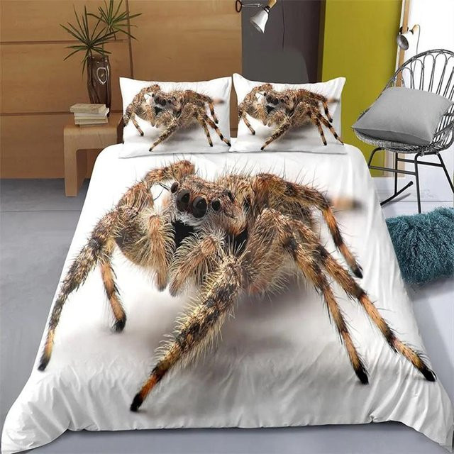 Bettwäsche-Set mit 3D-Tarantel-Druck von Your Warm Home in Schwarzbraun und Weiß, bestehend aus Bettdeckebezug und Kissenbezug, Material Mikrofaser Polyester, Breite: 135 cm, Länge: 200 cm - Bild 1