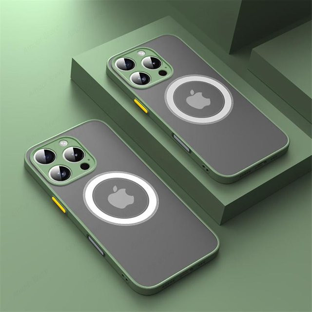 Yiran MagSafe Panzer Handyhülle für iPhone 11 bis 16 Pro Max Plus XS XR X Matt Transparent oder Grün mit magnetischer kabelloser Ladefunktion - Bild 1