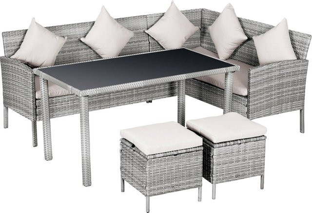 Outsunny Gartensitzgruppe aus Polyrattan in Grau und Beige, B/H/L: 142 x 75 x 125 cm - Bild 1