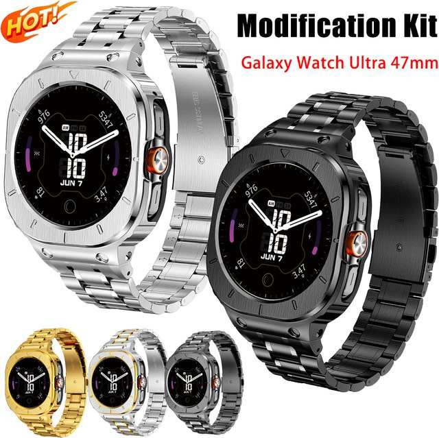 OAKCHARM Modifikations-Set für Samsung Galaxy Watch Ultra 47mm, Edelstahl, Silber, Schwarz, Unisex - Bild 1