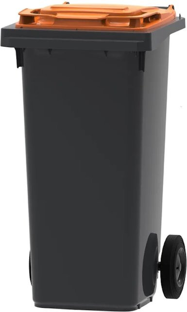 PROREGAL Mülltonne Müllgroßbehälter mit 2 Rädern, 120 Liter, Grau mit orangefarbenem Deckel, H x B x T: 97,4 x 47,9 x 55,5 cm - Bild 1