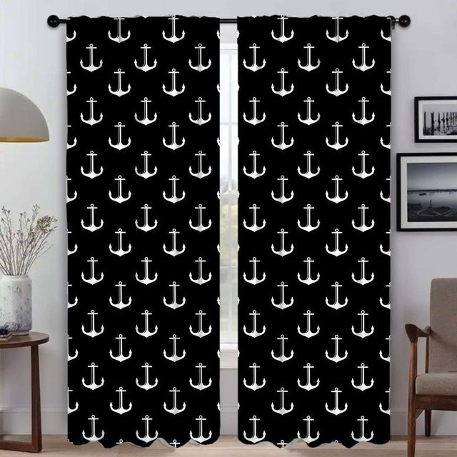 Anker Verdunkelungsvorhänge für Wohnzimmer und Küche, 2 Paneele, Schwarz, Breite: 50 cm, Höhe: 70 cm - Bild 1
