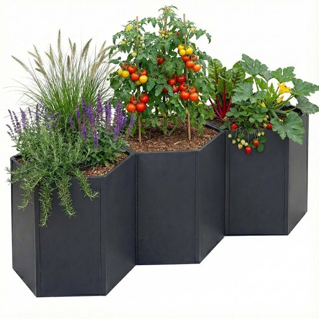 3er-Set MCW Hochbeet P64 aus Stahl in Anthrazit, H: 77 cm, B: 264 cm, T: 100 cm - Bild 1