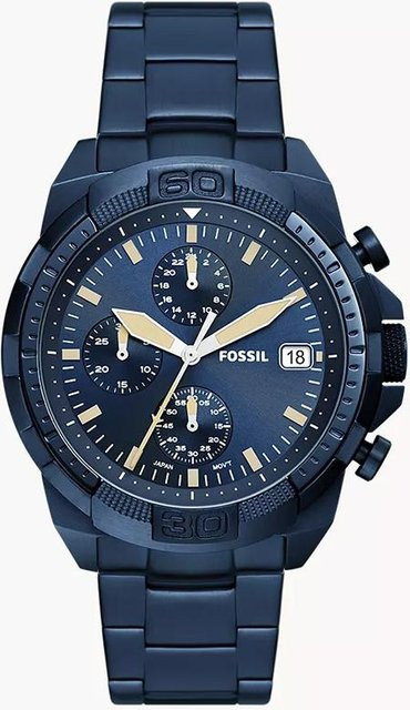 Fossil Chronograph Herrenuhr, Quarz, Edelstahl, Blau, 44 mm - Bild 1