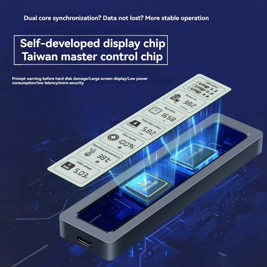 Kebidu M.2 SSD-Gehäuse für NVMe und SATA, USB Typ C Adapter mit Digitaldisplay, 10 Gbit/s, Schwarz - Bild 4