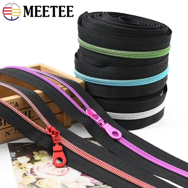 Meetee Nylon-Reißverschlussband mit Reißverschlusszieher für DIY-Schneiderbedarf in Pink und Multicolour - Bild 3