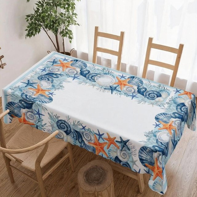 Wasserdichte rechteckige Tischdecke mit Muschel- und Seestern-Motiv von JINGYUE Pet in Blau, B/L: 100 x 160 cm - Bild 1