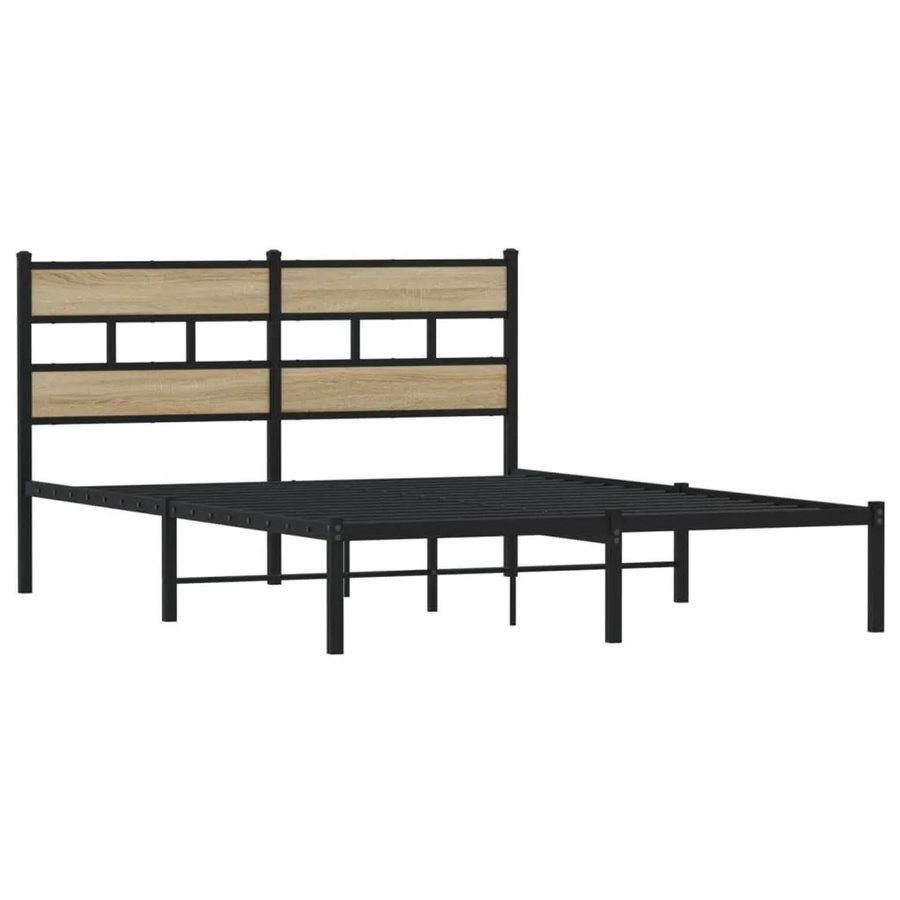 vidaXL Metallbett in Sonoma-Eiche und Schwarz ohne Matratze, B/T/H: 160 x 200 x 91,5 cm (Höhe: 166 cm, Gesamthöhe: 207 cm) - Bild 2