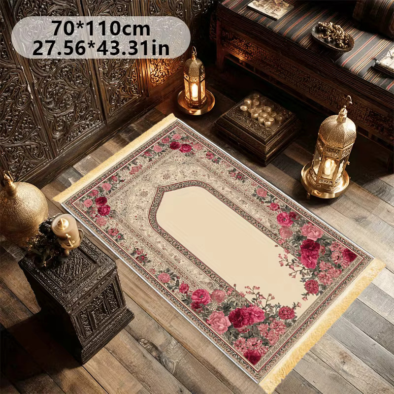 VIKAMA Islamische Gebetsmatte mit Fransen, faltbar und tragbar, orientalisches Floral-Design, Multicolour - Bild 2
