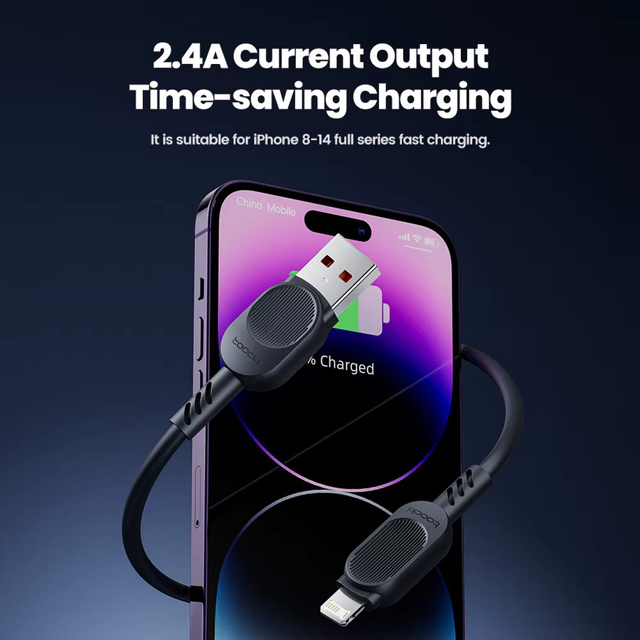 Toocki USB-A auf Lightning Feder-Ladekabel für iPhone und iPad Pro, Schwarz, 2,4 A Schnellladegerät mit USB-Beleuchtung - Bild 4