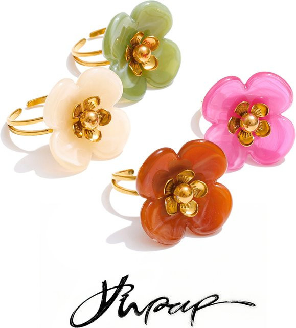 Yhpup Ring Edelstahl, Blume, Gold, Damen - Bild 1