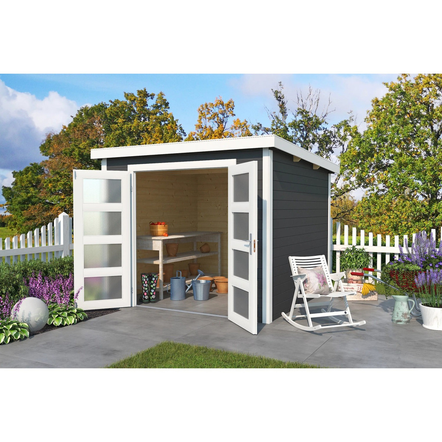 Lasita Holz-Gartenhaus Zambezi 5 aus Fichtenholz mit Flachdach in Carbongrau, B/H/T: 270 x 210,9 x 324,8 cm - Bild 2