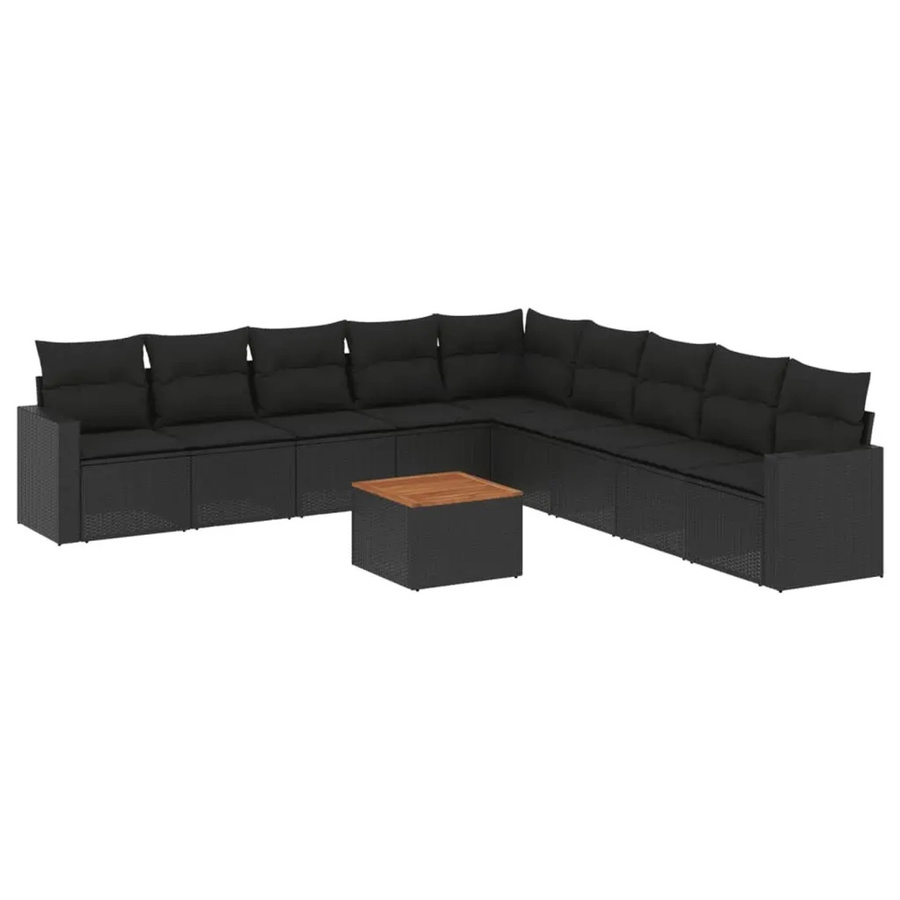 vidaXL 10-teilige Garten-Sofagarnitur mit Kissen aus Poly-Rattan und Akazienholz in Schwarz - Bild 2