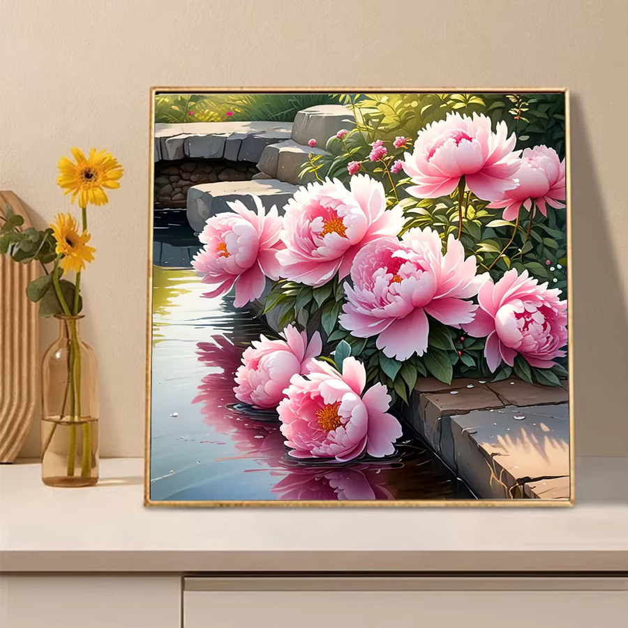 Huacan DIY Diamantmalerei Blumen Mosaik-Kunst Set mit runden Steinen B/B/H: 20 x 20 x 20 cm - Bild 2