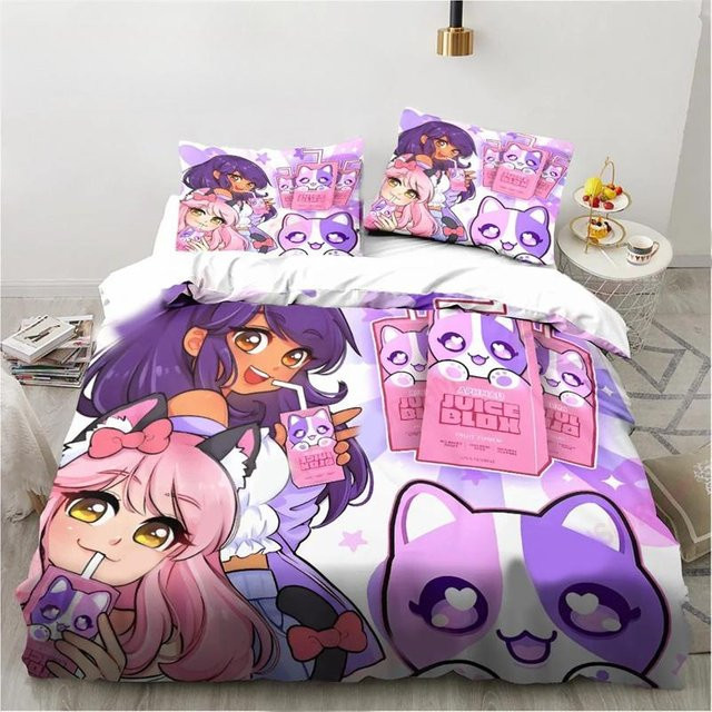 Aphmau Bettwäsche-Set mit Flügel-Cartoon-Motiv für Kinder, bestehend aus Bettbezug und Kissenbezug, B/H: 200 x 230 cm - Bild 1