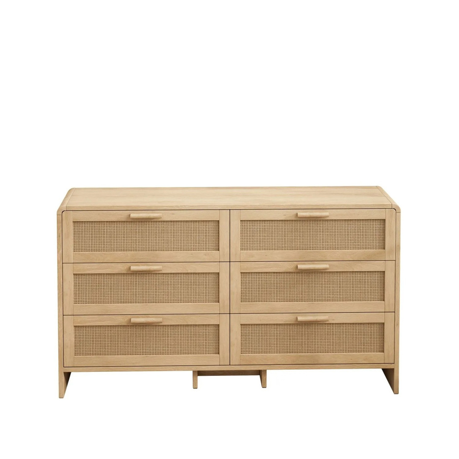 PXloue Eckkommode mit 6 Schubladen aus Rattan und Massivholz in Braun und Beige, H x B x T: 130 x 40 x 60 cm - Bild 2