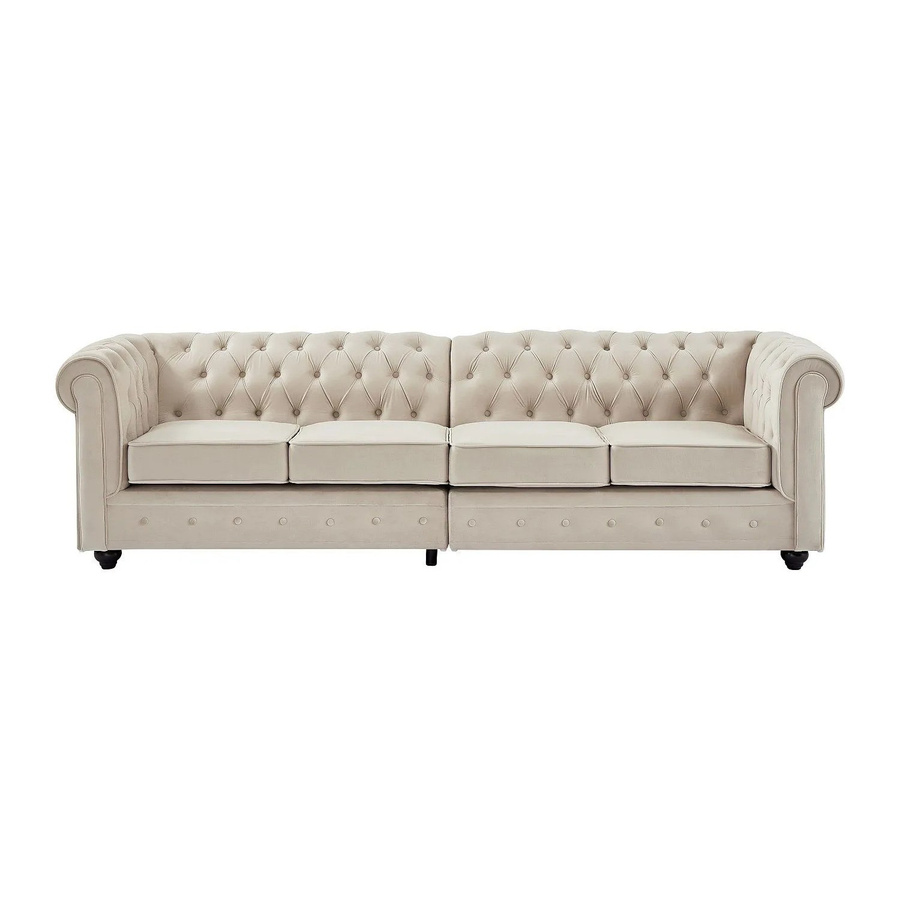 Vente-unique Chesterfield Sofa aus Samt in Beige, Breite: 256 cm - Bild 2