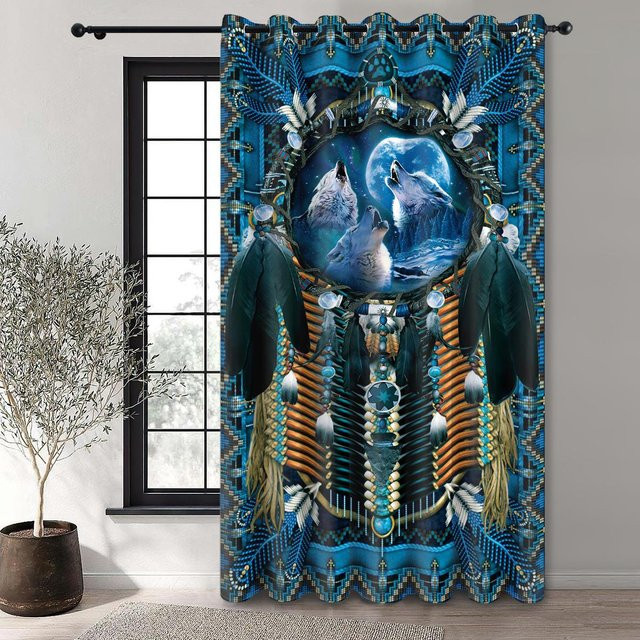 Hochverdunkelnder Polyestervorhang mit weißem Wolf im Mondlicht Motiv, doppelseitig matt, mit Ösen, Breite: 150 cm, Höhe: 170 cm - Bild 1