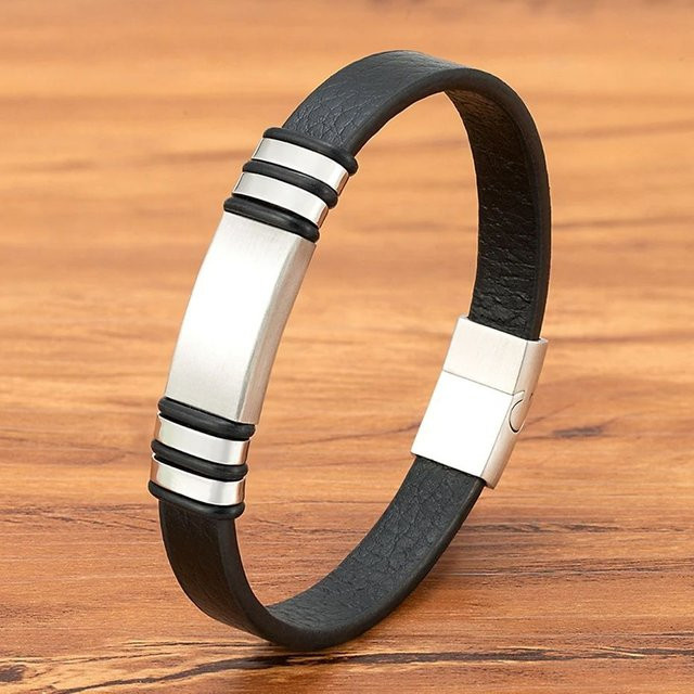XQNI Lederarmband, Edelstahl, Schwarz, Herren - Bild 1