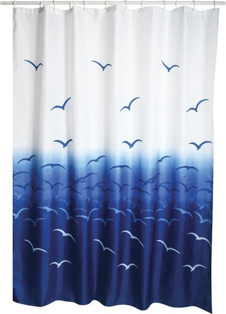 MSV Duschvorhang Möwen Blau-Weiß aus Polyester mit Ösen, B: 180 cm, H: 200 cm - Bild 1
