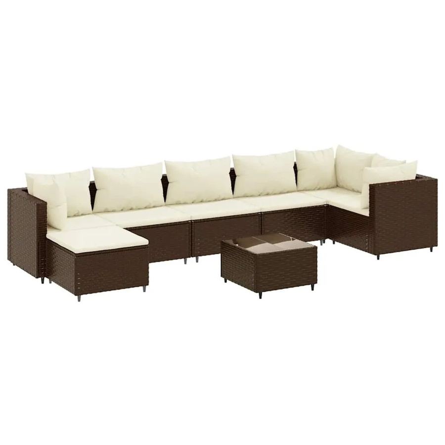 vidaXL 8-tlg Garten-Lounge-Set in L-Form aus braunem Poly-Rattan mit Kissen und pulverbeschichtetem Stahlgestell - Bild 2