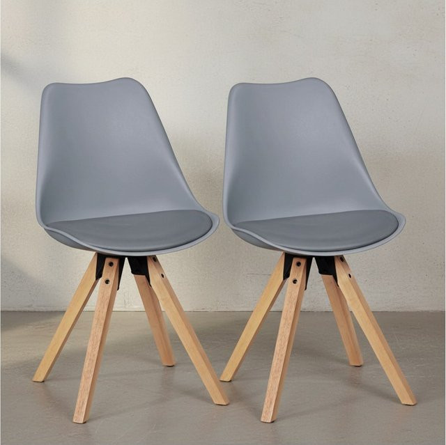 2er Set Esszimmerstühle LUND von KADIMA DESIGN in Grau mit Kunstlederbezug und Holzbeinen im Skandinavischen Design - Bild 1