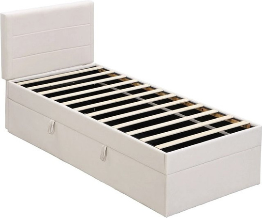 KOMHTOM Polsterbett Einzelbett mit Lattenrost und Stauraum aus Leinen und MDF in Beige, B/T/H: 90 x 200 x 105 cm