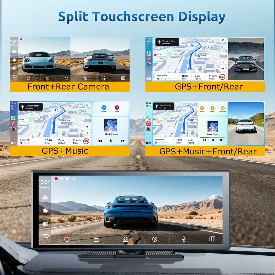 ESSGOO Carplay Android Auto Multimedia-Player mit 11,3 Zoll Display, 4K Dual-Objektiv Fahrtrekorder und Rückfahrkamera, Schwarz, WiFi und Bluetooth - Bild 6