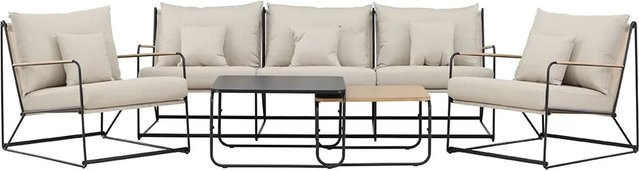 ebuy24 Palazzo Loungeset Schwarz mit 1 Sofa, 2 Stühlen und 2 Couchtischen aus Metall inklusive Polsterkissen - Bild 1