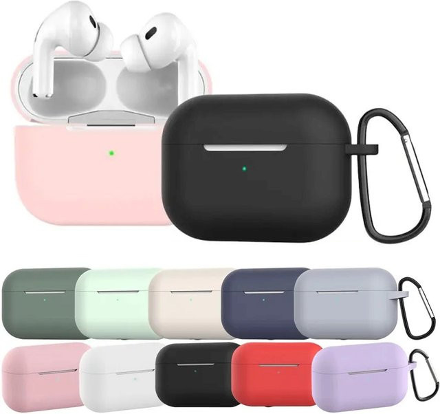 Silikon-Kopfhörerhülle für Apple Airpods Pro 1. Generation in Grau mit Haken - Bild 1