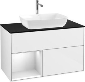 V&B Waschtischunterschrank Finion 100 mit Wandbeleuchtung, Weiß lackiert, B/T/H: 100 x 50,1 x 50,1 cm - Bild 1
