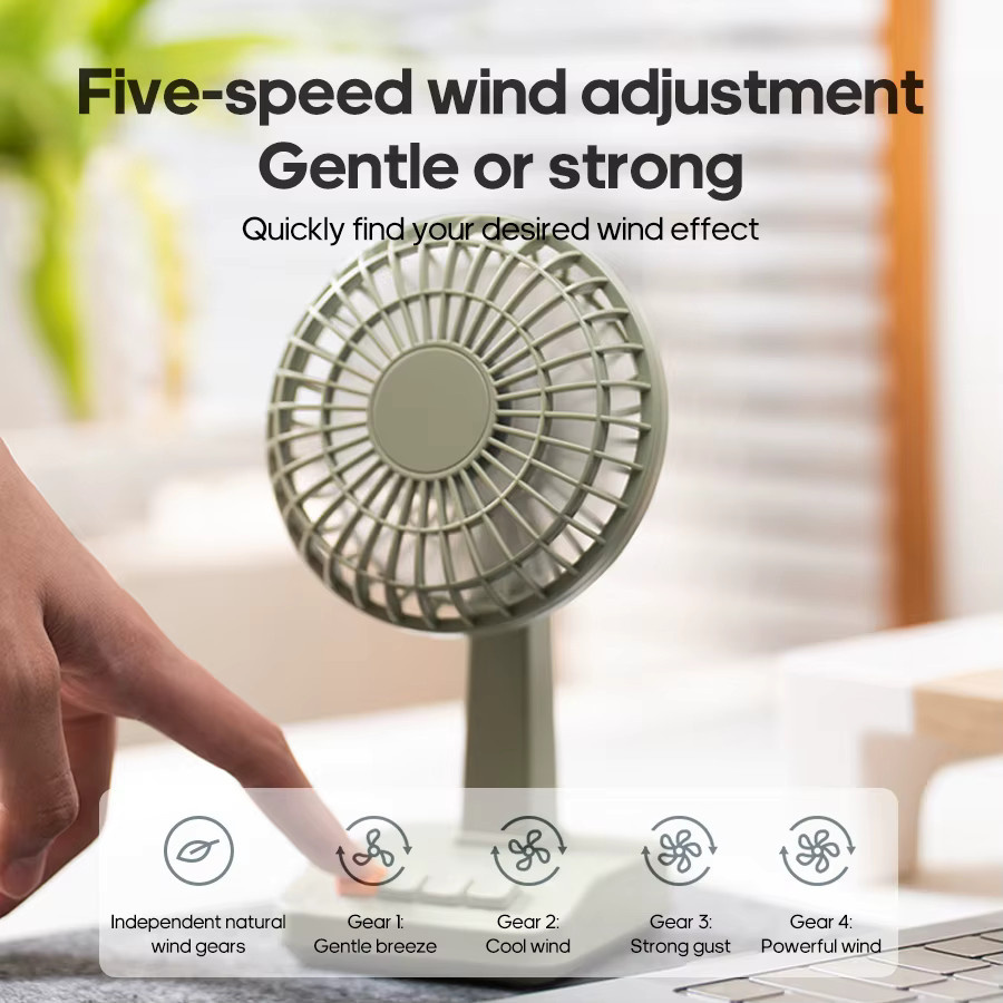 Kinscoter Vintage-Schreibtischventilator in Beige mit 2000 mAh Akku, wiederaufladbarer Mini-Luftzirkulator mit 5 Geschwindigkeitsstufen und winkelverstellbarer Funktion - Bild 3