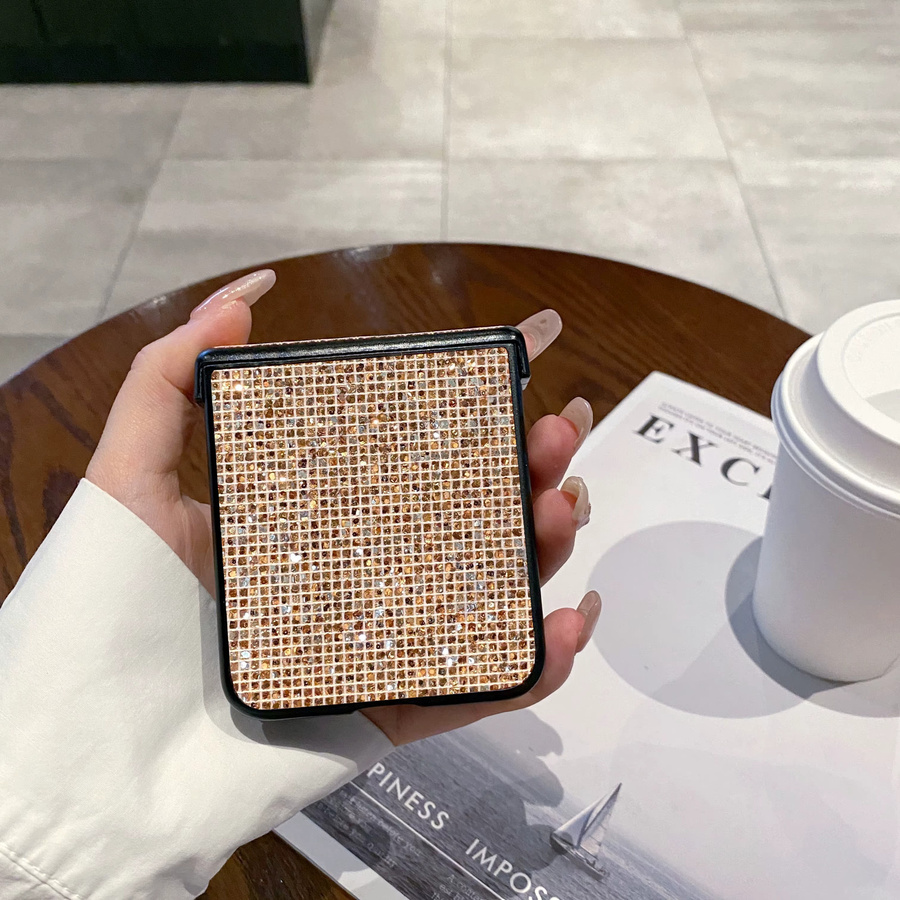 Glänzende Pailletten-Handyhülle für Samsung Galaxy Z Flip 7 6 5 4 3 in Champagner Gold mit Leder-Hartschale - Bild 4