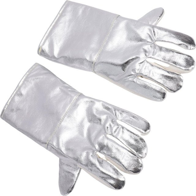 Hitzebeständige Küchenofenhandschuhe aus Rindsleder und Aluminiumfolie in Silber für BBQ, Kochen und Backen - Bild 1