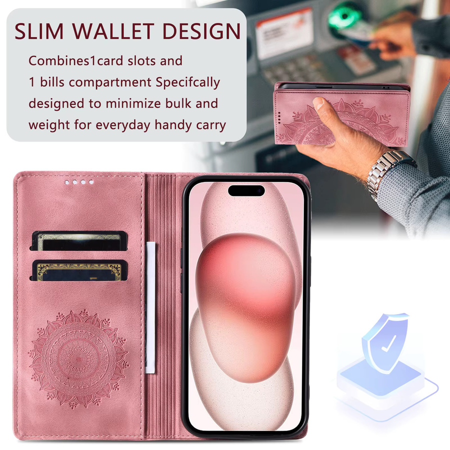 Magnetische Lederhülle im Brieftaschen-Design für Xiaomi Redmi Note 14 15 Pro Plus 13 14 15 Serie mit Kartenfach in Rot und Pink - Bild 5