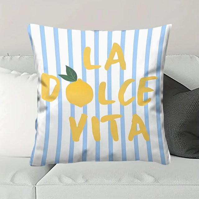 JMG Clothing Kissenbezug Mittelmeer-Zitrone mit Streifen in Blau und Weiß, B/H: 60 x 60 cm - Bild 1
