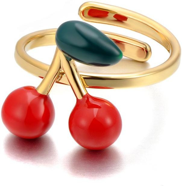 Jeemango Ring, Emaille, Rote Kirsche, Edelstahl, Vergoldet, Damen - Bild 1