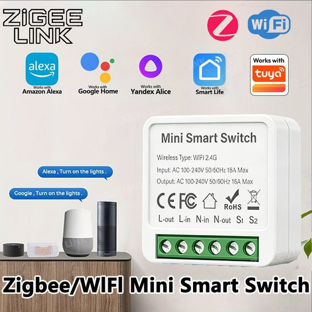 Shine-Tale Smart Switch Modul in Weiß, ZigBee oder WLAN Mini-Relais-Schalter für Tuya, Amazon Alexa und Google Assistant zur Smart Home Automation - Bild 1