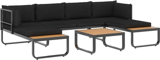 vidaXL 4-teiliges Garten-Ecksofa-Set in L-Form aus Aluminium und WPC mit Auflagen in Grau und Braun - Bild 1