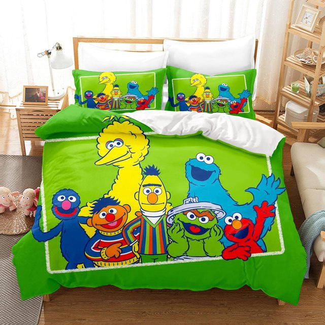 Gu Tao 3-teiliges Bettwäsche-Set Sesamstraße Anime Design aus Polyester, Mehrfarbig, B/H: 210 x 210 cm - Bild 1