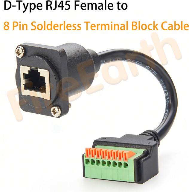 AEVYVKV CAT5e Ethernet Crimp-Breakout-Board mit D-Typ RJ45-Buchse und 8-poligem lötfreiem Klemmenblockkabel in Schwarz - Bild 1